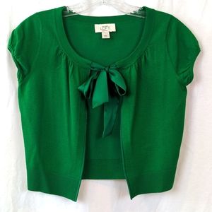 ANN TAYLOR LOFT PETITES GREEN SHRUG EUC
